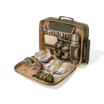 Picnic Basket Full with Cutlery Outdoor Camping Storage Bag Large Capacity Luxury Designs Tackle Box Multi Tourist Dishes Tools