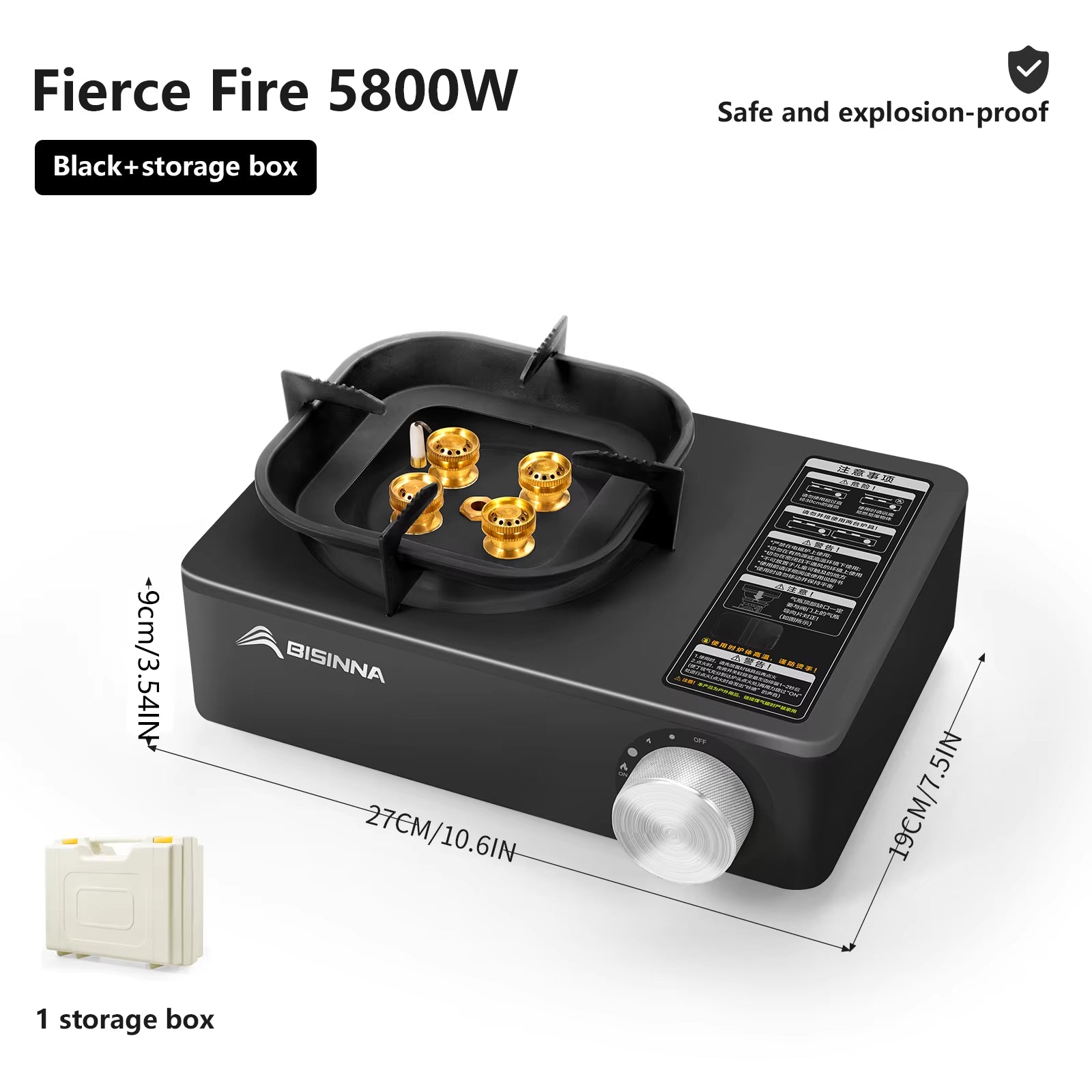Camping Gas Stove 5800W High Firepower Outdoor Portable Cassette Burner for Picnic Hiking Trekking