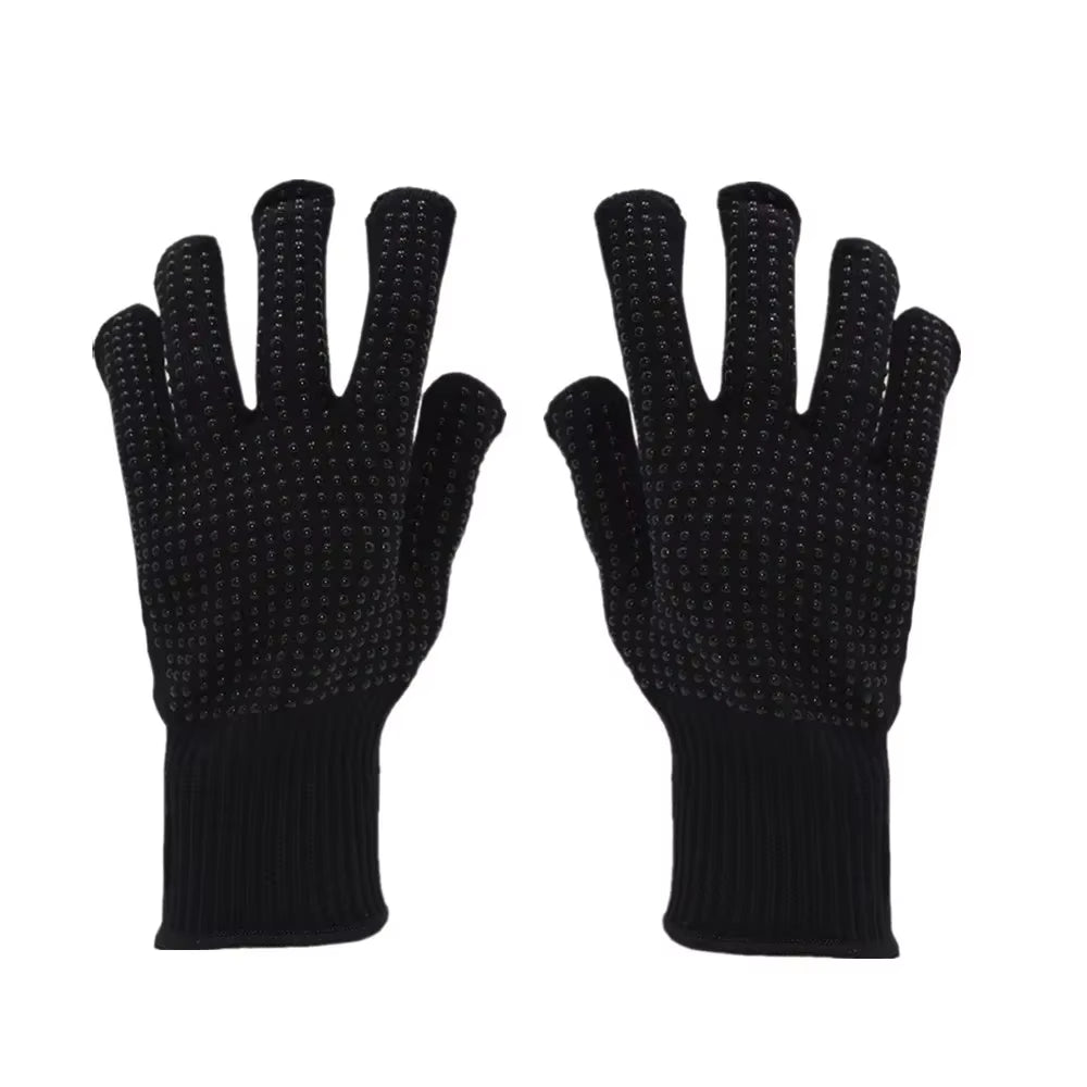 1 Pair Barbecue Anti-Scald Gloves Heat Resistant BBQ Oven Gloves Kitchen Fireproof Anti-Slip Gloves for Cooking