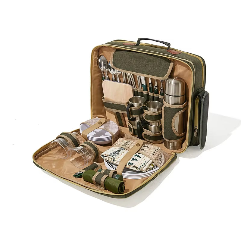 Picnic Basket Full with Cutlery Outdoor Camping Storage Bag Large Capacity Luxury Designs Tackle Box Multi Tourist Dishes Tools