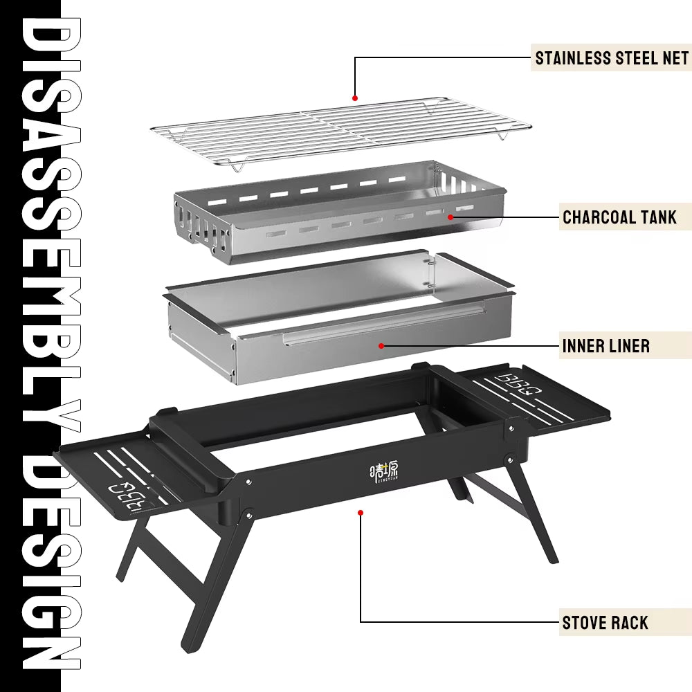Detachable Camping Grill Portable Folding Lightweight Tourist Firewood Stove Stainless Steel Outdoor Picnic BBQ Cookware