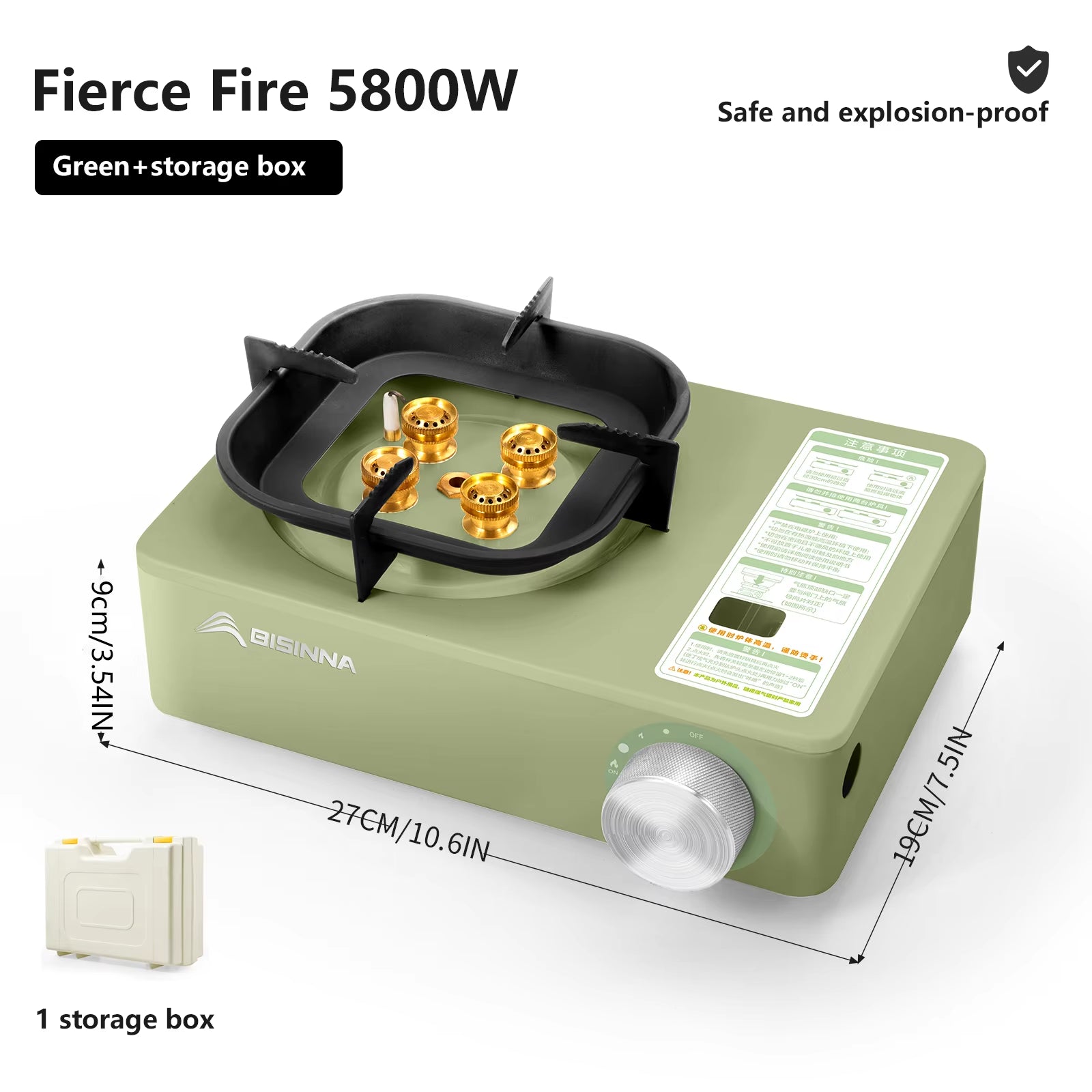 Camping Gas Stove 5800W High Firepower Outdoor Portable Cassette Burner for Picnic Hiking Trekking