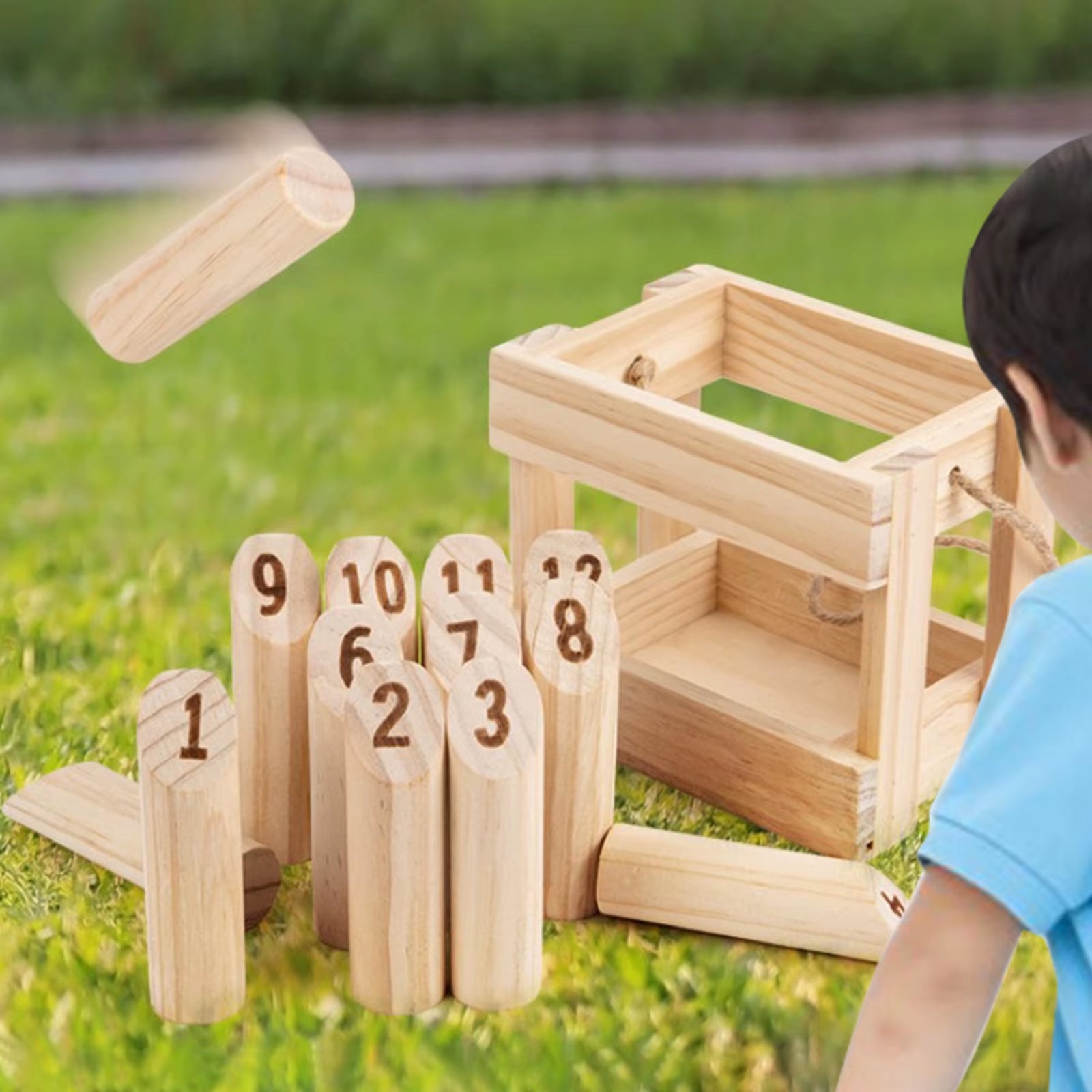 Toy Wooden Tfinland Pole Throwing Fun Game Outdoor Numbered Pins Throwing Bowling for Game Outdoor Lawn Kids Adults Interactive