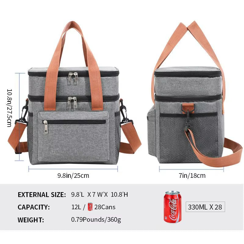 Multifunctional Double Layers Tote Cooler Lunch Bags for Women Men Large Capacity Travel Picnic Lunch Box with Shoulder Strap