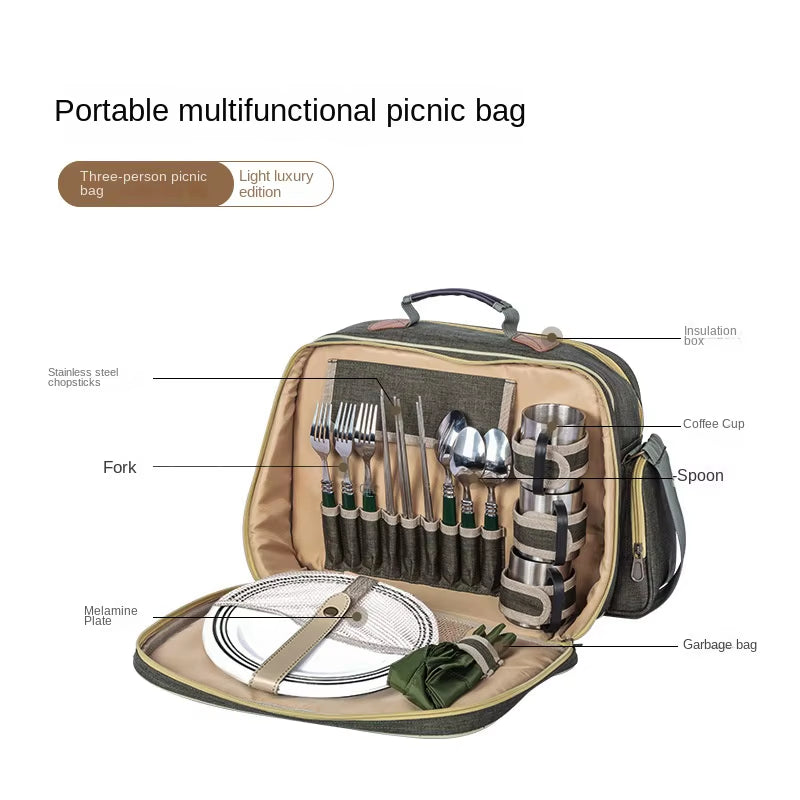 Luxury Picnic Basket with Cutlery - Large Capacity Outdoor Camping Storage Bag & Tackle Box for Multi-Tourist Dishes