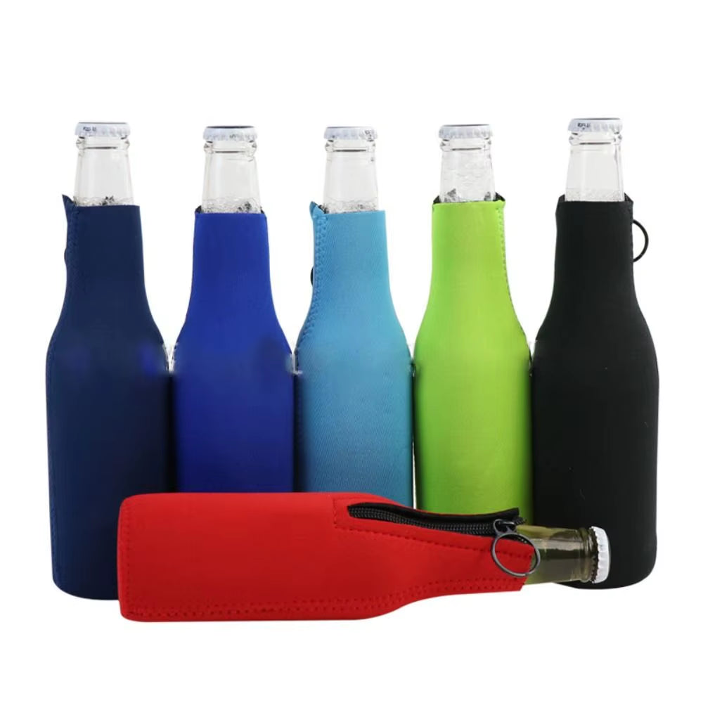 Beer Bottle Cooler Cup Sleeves with Ring Zipper Collapsible Neoprene Insulators for 12Oz 330Ml Bottles Party Drink Coolies