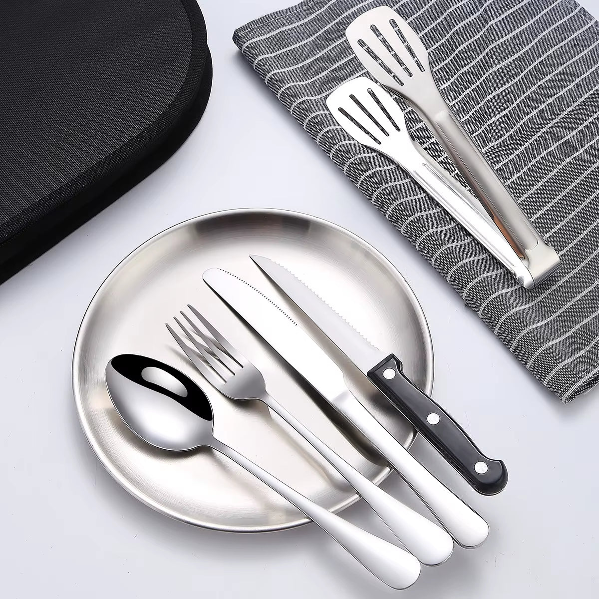 10/20Pcs Outdoor Camping Cutlery Organizer Utensil Picnic Portable Set Stainless Steel Plate Spoon Knife Fork Tongs Hiking