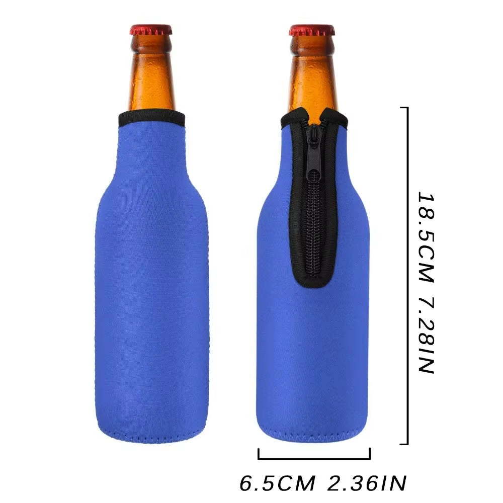 Beer Bottle Cooler Cup Sleeves with Ring Zipper Collapsible Neoprene Insulators for 12Oz 330Ml Bottles Party Drink Coolies