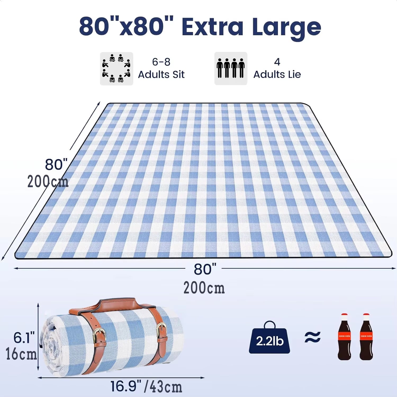 Picnic Blanket Extra Large, Waterproof and Foldable Beach Mat,Outdoor for 8 Adults,Camping, Park, Beach, Grass, Indoors