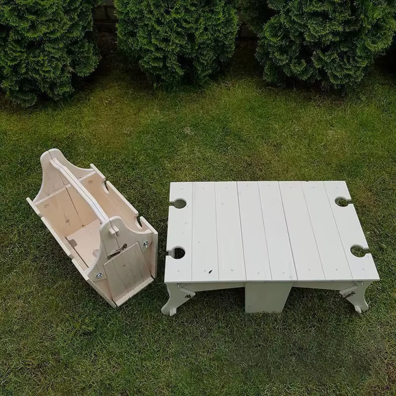 Outdoor Picnic Folding Table 2In1 Multifunctional Wood Desk Storage Basket Portable Snack Wine Basket Beach Couple Camping Party