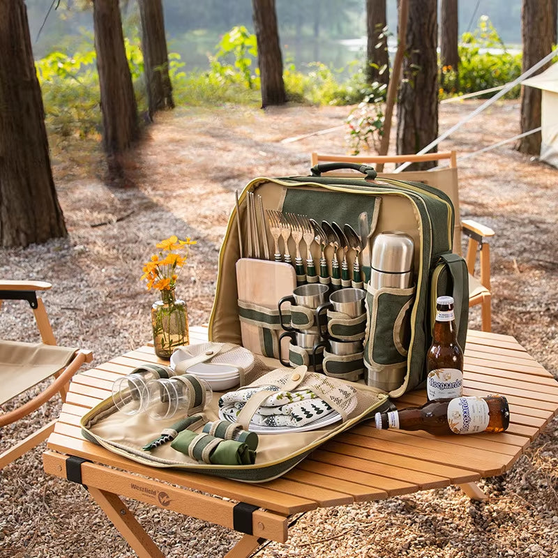 Picnic Basket Full with Cutlery Outdoor Camping Storage Bag Large Capacity Luxury Designs Tackle Box Multi Tourist Dishes Tools