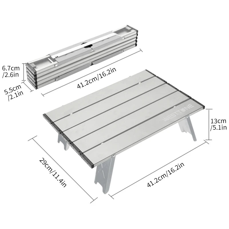 WESTTUNE Lightweight Roll Table Mini Folding Backpacking Fishing Picnic BBQ Outdoor Table Aluminum Living Room Dining Table