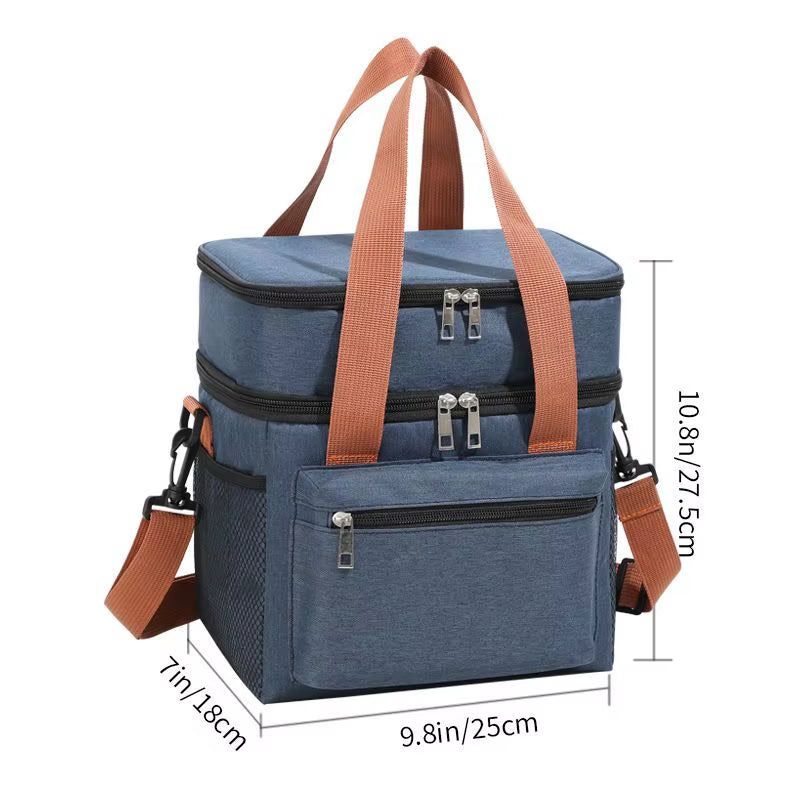 Multifunctional Double Layers Tote Cooler Lunch Bags for Women Men Large Capacity Travel Picnic Lunch Box with Shoulder Strap