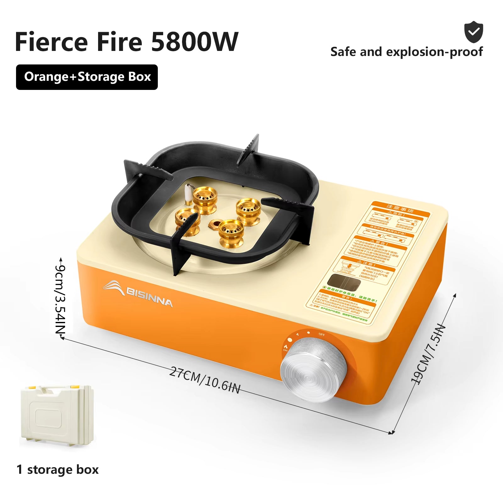 Camping Gas Stove 5800W High Firepower Outdoor Portable Cassette Burner for Picnic Hiking Trekking