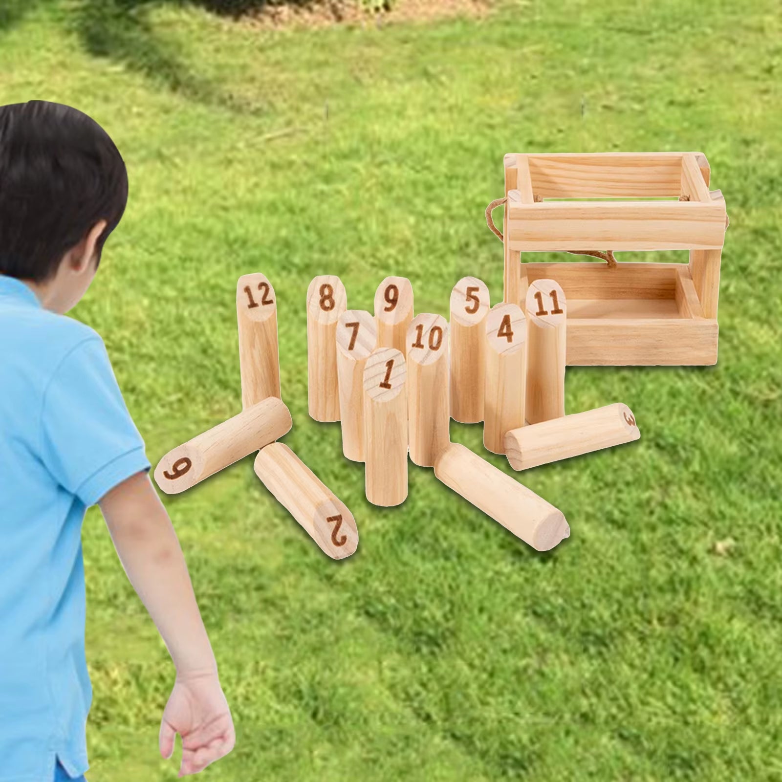 Toy Wooden Tfinland Pole Throwing Fun Game Outdoor Numbered Pins Throwing Bowling for Game Outdoor Lawn Kids Adults Interactive