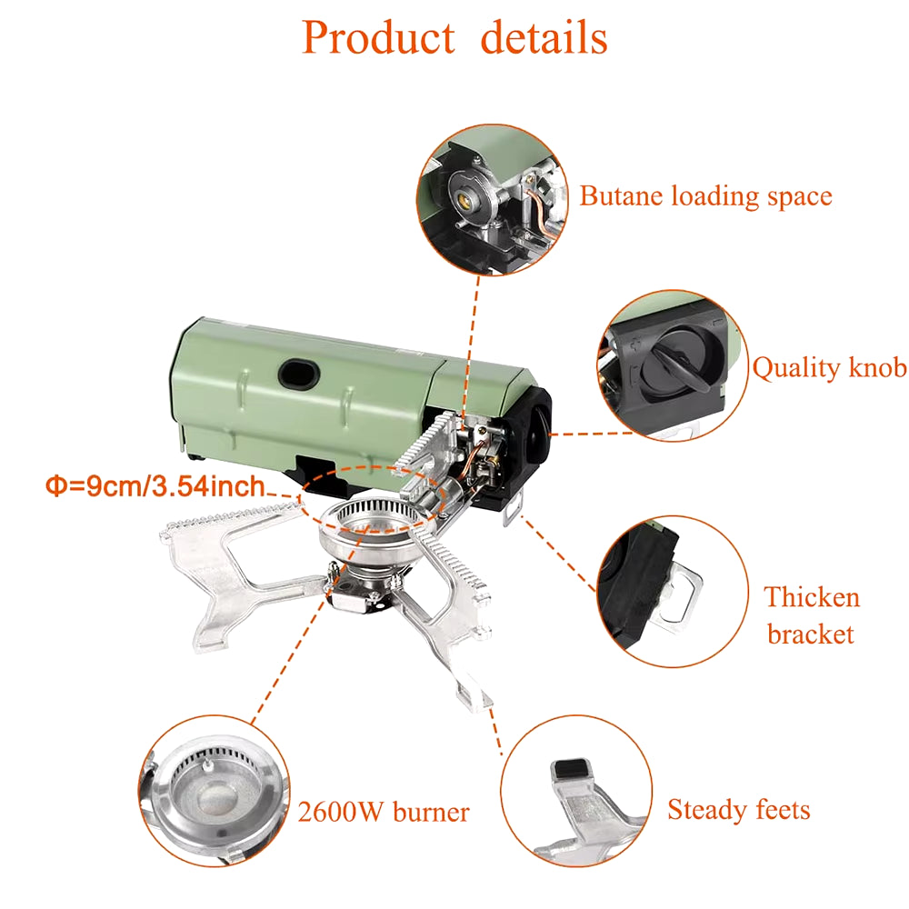 2600W Portable Folding Stove Camping Gas Stove Outdoor Hiking BBQ Travel Cooking Grill Cooker Cassette Gas Burner