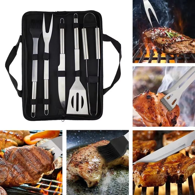 BBQ Grill Tool Set Stainless Steel Barbecue Ing Tools Outdoor Camping Cooking Accessories Kit with Bag