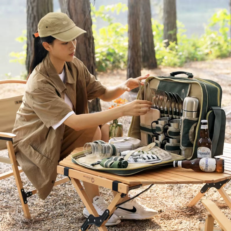 Picnic Basket Full with Cutlery Outdoor Camping Storage Bag Large Capacity Luxury Designs Tackle Box Multi Tourist Dishes Tools